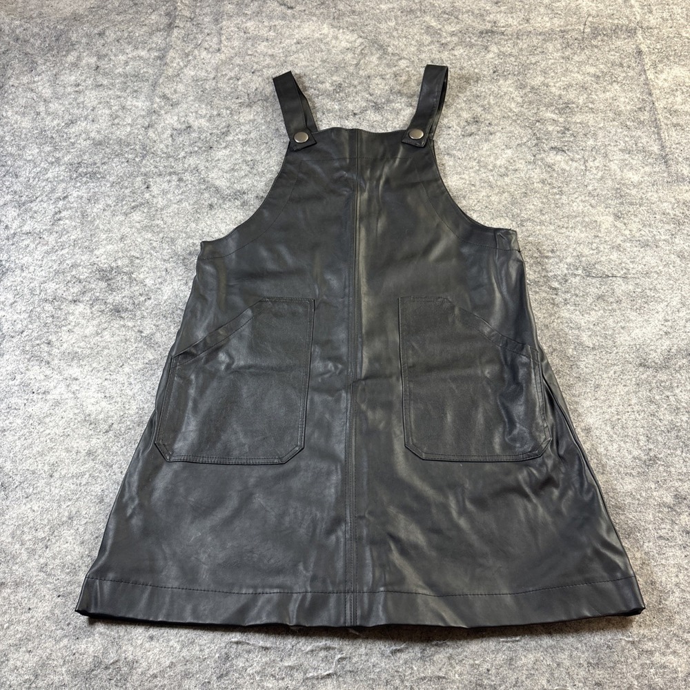 Zara Girls Faux Leather Pocket Overall Dress 11/12 Black